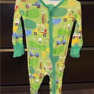 Little Sleepies Green One Piece with Fun Vehicle Design